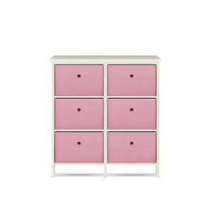 Home Master 6 Drawer Pine Wood Storage Chest Pink Fabric Baskets 70 x 80cm by Kid Topia, a Kids Storage & Toy Boxes for sale on Style Sourcebook