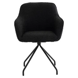 Levi Boucle Fabric Swivel Dining Armchair, Black / Black by Life Interiors, a Dining Chairs for sale on Style Sourcebook