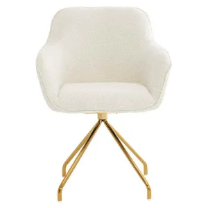 Levi Boucle Fabric Swivel Dining Armchair, White / Gold by Life Interiors, a Dining Chairs for sale on Style Sourcebook