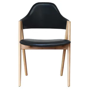 Sergio Leather & Ashwood Dining Chair, Black / Natural by Life Interiors, a Dining Chairs for sale on Style Sourcebook
