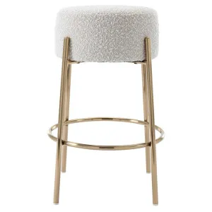 Amara Boucle Fabric & Steel Round Counter Stool, Cream / Gold by Life Interiors, a Bar Stools for sale on Style Sourcebook
