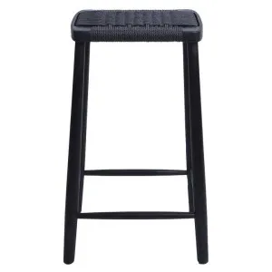 Fitzroy Woven Cord & American Oak Timber Backless Counter Stool, Black / Black by Life Interiors, a Bar Stools for sale on Style Sourcebook