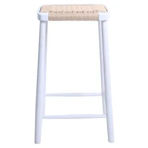 Fitzroy Woven Cord & American Oak Timber Backless Counter Stool, White / Beige by Life Interiors, a Bar Stools for sale on Style Sourcebook