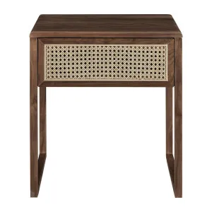 Avalon American Black Walnut Timber & Rattan Bedside Table, Walnut by Life Interiors, a Bedside Tables for sale on Style Sourcebook