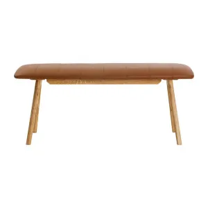 Alaska Leather & Oak Timber Dining Bench, 115cm, Tan / Oak by Life Interiors, a Dining Tables for sale on Style Sourcebook