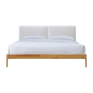 Austen Fabric & Timber Platform Bed, King, Cream / Oak by Life Interiors, a Beds & Bed Frames for sale on Style Sourcebook