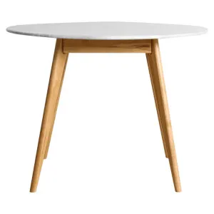 Oia Marble & Timber Round Dining Table, 100cm, White / Oak by Life Interiors, a Dining Tables for sale on Style Sourcebook