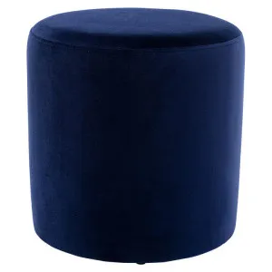 Juliette Velvet Fabric Round Ottoman Stool, Navy by Life Interiors, a Ottomans for sale on Style Sourcebook
