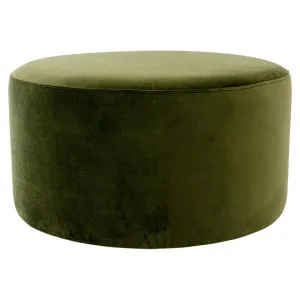 Juliette Velvet Fabric Round Ottoman, Olive by Life Interiors, a Ottomans for sale on Style Sourcebook