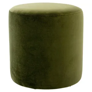 Juliette Velvet Fabric Round Ottoman Stool, Olive by Life Interiors, a Ottomans for sale on Style Sourcebook