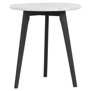 Oia Marble & Timber Round Side Table, White / Black by Life Interiors, a Side Table for sale on Style Sourcebook