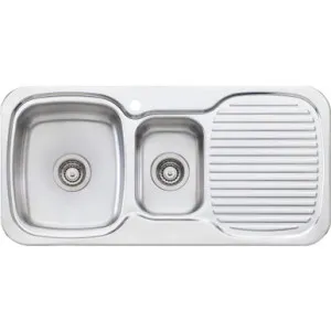 Lakeland 1 & 1/2 Bowl Sink With Drainer Left Bowl 1Th | Made From Stainless Steel By Oliveri by Oliveri, a Kitchen Sinks for sale on Style Sourcebook