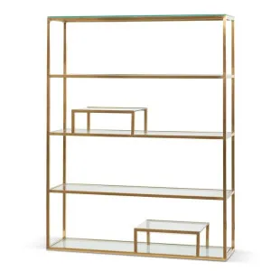 Ex Display - Maureen 1.4m Glass Shelving Unit - Brushed Gold Frame by Interior Secrets - AfterPay Available by Interior Secrets, a Bookshelves for sale on Style Sourcebook