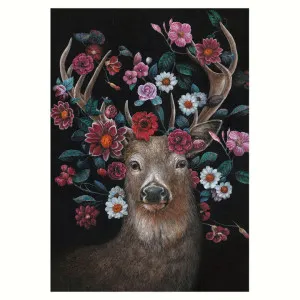 "Stag In Flowers" Stretched Canvas Wall Art Print, 100cm by PNC Imports, a Artwork & Wall Decor for sale on Style Sourcebook