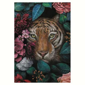 "Tiger In Flowers" Stretched Canvas Wall Art Print, 100cm by PNC Imports, a Artwork & Wall Decor for sale on Style Sourcebook