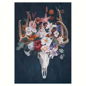 "Stag Skull with Floral Crown" Stretched Canvas Wall Art Print, 100cm by PNC Imports, a Artwork & Wall Decor for sale on Style Sourcebook