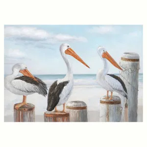"Pelicans Perched" Stretched Canvas Wall Art Print, 100cm by PNC Imports, a Artwork & Wall Decor for sale on Style Sourcebook