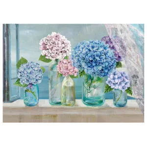 "Hydrangea by the Coastal Windowsill" Stretched Canvas Wall Art Painting, 70cm by PNC Imports, a Artwork & Wall Decor for sale on Style Sourcebook