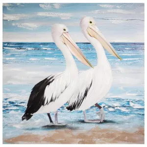 "Twin Pelicans on Beach" Stretched Canvas Wall Art Painting, 80cm by PNC Imports, a Artwork & Wall Decor for sale on Style Sourcebook