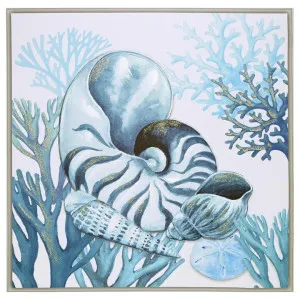 "Sprinkle Gold Blue Sealife" Framed Canvas Wall Art Painting, Nautilus, 70cm by PNC Imports, a Artwork & Wall Decor for sale on Style Sourcebook