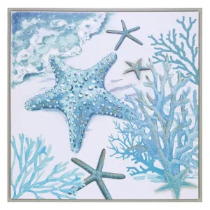 "Sprinkle Gold Blue Sealife" Framed Canvas Wall Art Painting, Starfish, 70cm by PNC Imports, a Artwork & Wall Decor for sale on Style Sourcebook