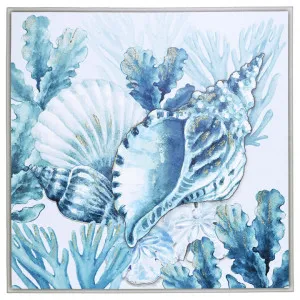"Sprinkle Gold Blue Sealife" Framed Canvas Wall Art Painting, Conch, 70cm by PNC Imports, a Artwork & Wall Decor for sale on Style Sourcebook