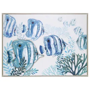 "Sprinkle Gold Blue Sealife" Framed Canvas Wall Art Painting, Butterflyfish, 80cm by PNC Imports, a Artwork & Wall Decor for sale on Style Sourcebook
