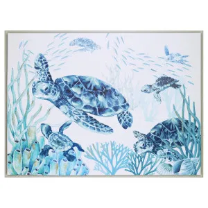 "Sprinkle Gold Blue Sealife" Framed Canvas Wall Art Painting, Sea Turtle, 80cm by PNC Imports, a Artwork & Wall Decor for sale on Style Sourcebook