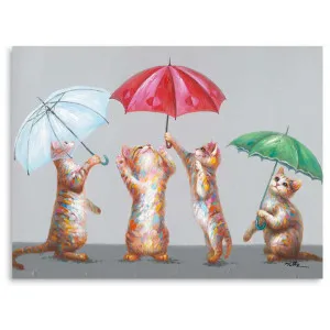 "Kittens with Umbrellas" Stretched Canvas Wall Art Print, 90cm by PNC Imports, a Artwork & Wall Decor for sale on Style Sourcebook