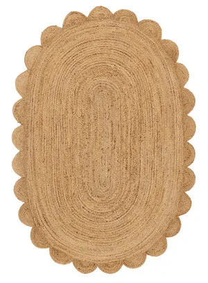 Ejiya Natural Brown Scalloped Jute Oval Rug by Miss Amara, a Contemporary Rugs for sale on Style Sourcebook