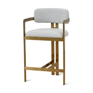Tonu 65cm Brushed Gold Bar Stool - Light Grey Boucle by Interior Secrets - AfterPay Available by Interior Secrets, a Bar Stools for sale on Style Sourcebook