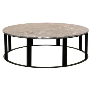 Bowie Marble & Metal Round Coffee Table, 120cm, Grey / Black by Cozy Lighting & Living, a Coffee Table for sale on Style Sourcebook