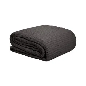 Bambury Waffle Cotton Blanket, Queen / King, Charcoal by Bambury, a Throws for sale on Style Sourcebook