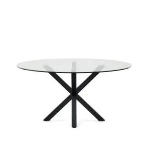 Argo round table in glass and steel legs with black finish Ø 150 cm by Kave Home, a Dining Tables for sale on Style Sourcebook