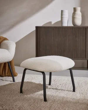 Belina footrest in white bouclé and steel with black finish by Kave Home, a Stools for sale on Style Sourcebook