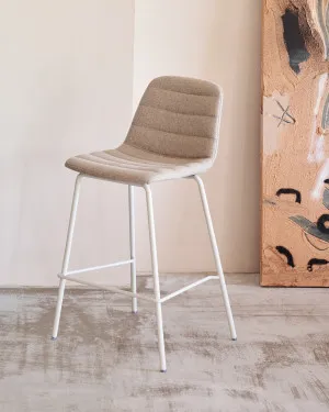 Zunilda stool in beige chenille and steel with matt white finish height 65 cm FSC 100% by Kave Home, a Bar Stools for sale on Style Sourcebook