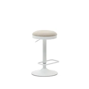 Zaib stool in beige chenille and matt white steel height 63-84 cm by Kave Home, a Bar Stools for sale on Style Sourcebook