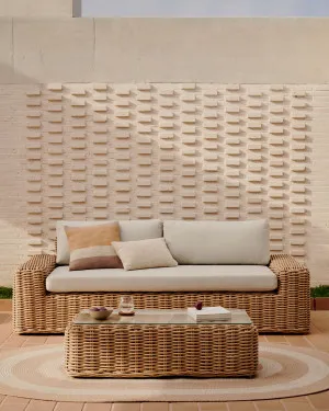 Portlligat 3 seater faux rattan outdoor sofa in a natural finish by Kave Home, a Outdoor Sofas for sale on Style Sourcebook