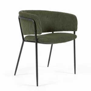 Runnie chair made from dark green wide seam corduroy and steel legs with black finish by Kave Home, a Dining Chairs for sale on Style Sourcebook