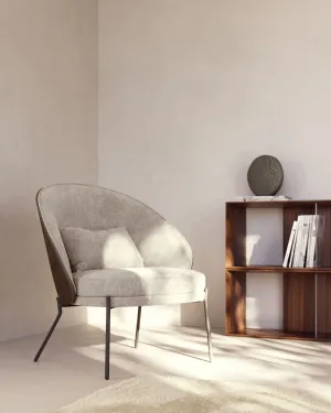 Eamy light brown armchair in an ash wood veneer with a wenge finish and black metal by Kave Home, a Chairs for sale on Style Sourcebook