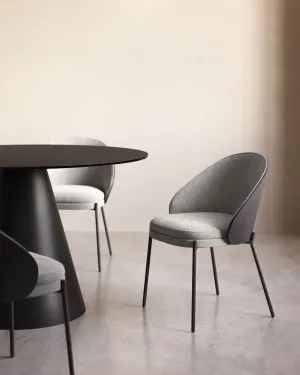 Eamy chair light grey chenilla and ash wood veneer with a black finish and black metal by Kave Home, a Dining Chairs for sale on Style Sourcebook