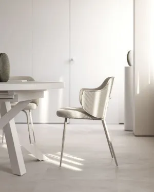 Yunia chair in beige wide seam corduroy with steel legs in a powder coated beige finish by Kave Home, a Dining Chairs for sale on Style Sourcebook