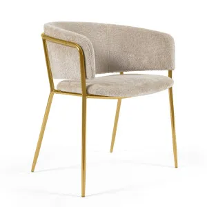 Runnie chair in beige chenille with steel legs and gold finish by Kave Home, a Dining Chairs for sale on Style Sourcebook