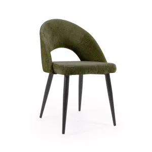 Green chenille Mael chair with steel legs with black finish by Kave Home, a Dining Chairs for sale on Style Sourcebook