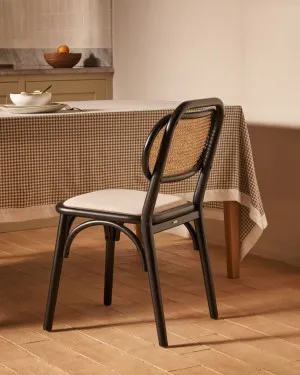 Doriane solid elm chair with black lacquer and upholstered seat by Kave Home, a Dining Chairs for sale on Style Sourcebook