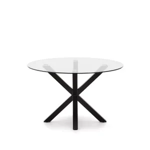 Argo round glass table with steel legs with black finish Ø 119 cm by Kave Home, a Dining Tables for sale on Style Sourcebook