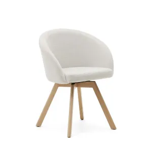 Marvin beige chenille swivel chair with solid beech wood legs in a natural finish by Kave Home, a Dining Chairs for sale on Style Sourcebook