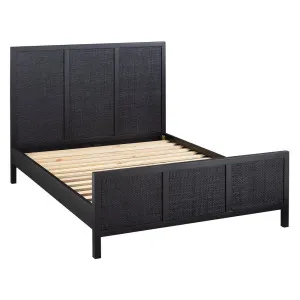 Santorini Hamptons Timber/Rattan Queen Bed Black by Florabelle Living, a Beds & Bed Frames for sale on Style Sourcebook