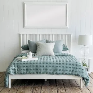 Ibiza Queen Bed Pillar White by Florabelle Living, a Beds & Bed Frames for sale on Style Sourcebook