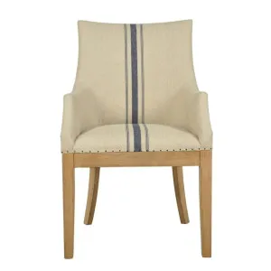 Oakwood Hamptons Linen Armchair Natural/Blue Stripe W/ Studs by Florabelle Living, a Chairs for sale on Style Sourcebook